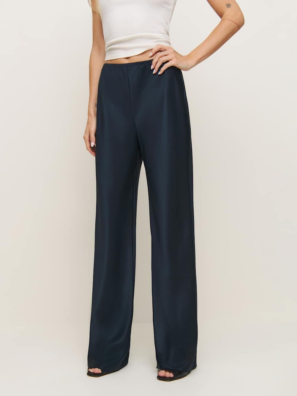 Reformation Gale Satin Mid Rise Bias Wide Leg Pant - M